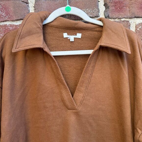 Madewell $80 Cotton-Hemp Oversized Polo Sweatshirt brown women's medium NEW - Picture 6 of 12